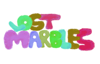 the word lost marbles written on a black background