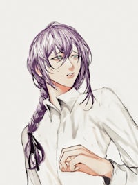 a drawing of a girl with purple hair