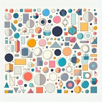 geometric shapes in various colors on a white background