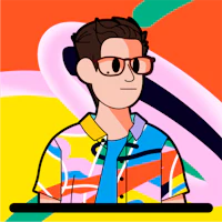 a cartoon of a man in a hawaiian shirt