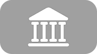 a black and white icon of a building with columns