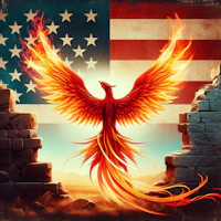 a phoenix flying in front of an american flag