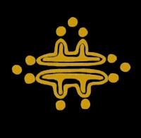 a yellow and black symbol on a black background