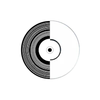 a black and white cd on a black background