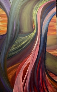 an abstract painting of colorful wavy lines