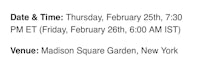 date & time friday, february 27th & saturday, february 28th at madison square garden