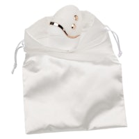 a white pouch with a gold earring in it
