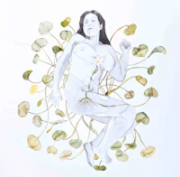 a drawing of a woman surrounded by leaves