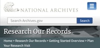 a screen shot of the national archives website