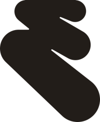 a black and white logo with a curved shape