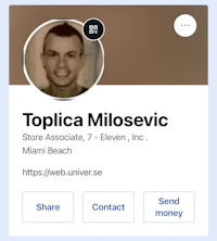 topica miloevi's contact information on a phone screen