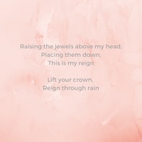 a pink background with the words raising the jewels above my head placing them down
