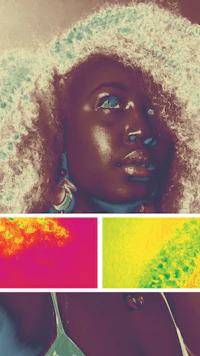 a photo of a woman with afro hair in different colors