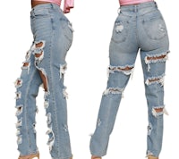 a pair of women's ripped jeans
