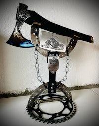 a motorcycle ax with a chain on it
