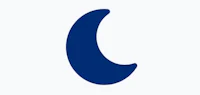 a blue logo with a crescent on it