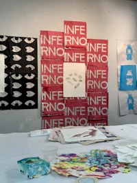 a table with a variety of materials on it