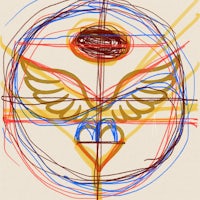 a drawing of an angel with wings in a circle