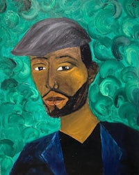 a painting of a man wearing a hat