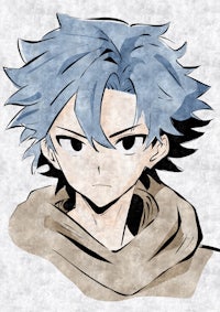 a drawing of an anime character with blue hair
