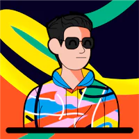 an illustration of a man wearing sunglasses and a colorful shirt