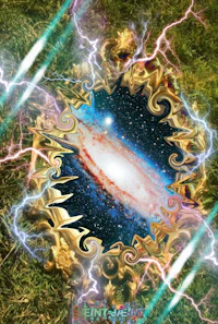 an image of a galaxy in a frame with lightning