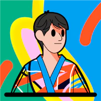 a cartoon illustration of a man in a kimono