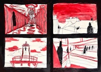 a series of drawings with red ink on black paper