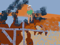 an illustration of a woman standing on a bridge