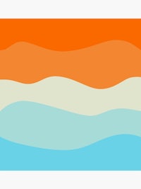 an orange, blue, and white background with waves
