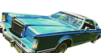 a blue lincoln continental parked in a field