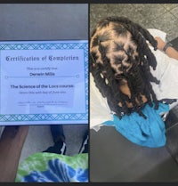 a picture of a child with dreadlocks and a certificate of completion
