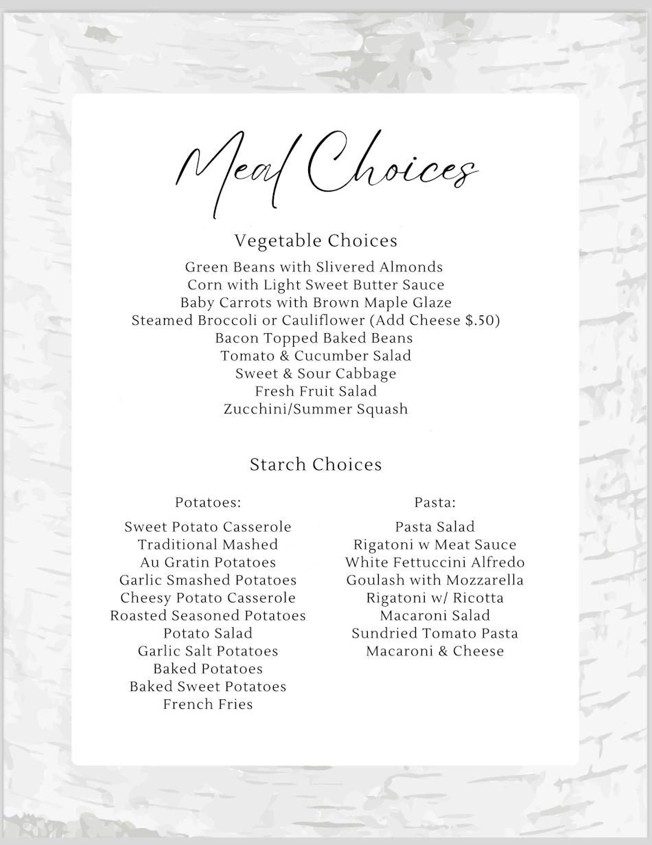 White Birch Food and Bar Selection
