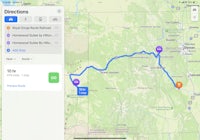 a map showing the route of a road trip