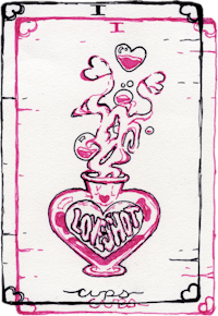 a drawing of a pink vase with a heart in it