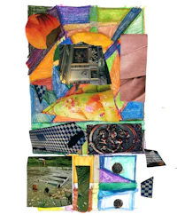 a collage of different colored pieces of paper