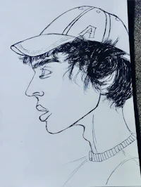 a drawing of a man wearing a baseball cap