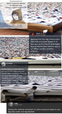 a collage of pictures of a mattress being made