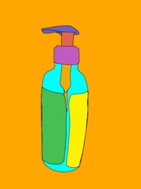 a bottle of soap on an orange background