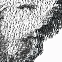 a black and white drawing of a man's face