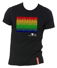 a black t - shirt with a rainbow heart on it