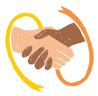 a handshake between two people in a circle