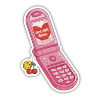 a pink cell phone sticker with a cherry on it