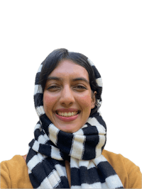 a woman wearing a black and white scarf