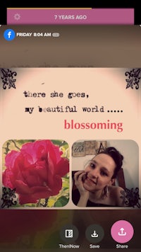 a photo of a woman with a rose on her phone