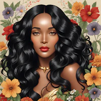 a beautiful black woman with long hair and flowers