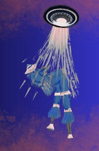 an illustration of a man with a ufo flying over his head