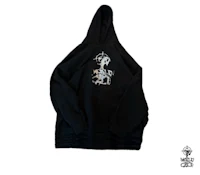 a black hoodie with an image of a horse on it