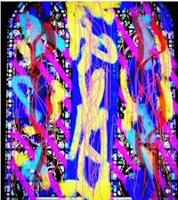 an abstract painting of a stained glass window