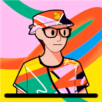 a cartoon of a man with glasses and a hat